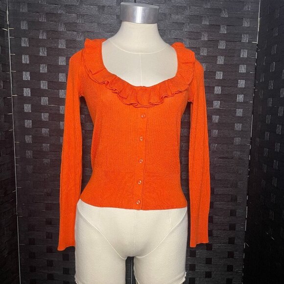 J.Crew Top Long Sleeve Blouse Ruffled neck Button up Very Soft Orange XS - Picture 2 of 9